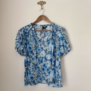 Paige Dandelion Silk Floral Ruffle Blouse XS French Blue Multi